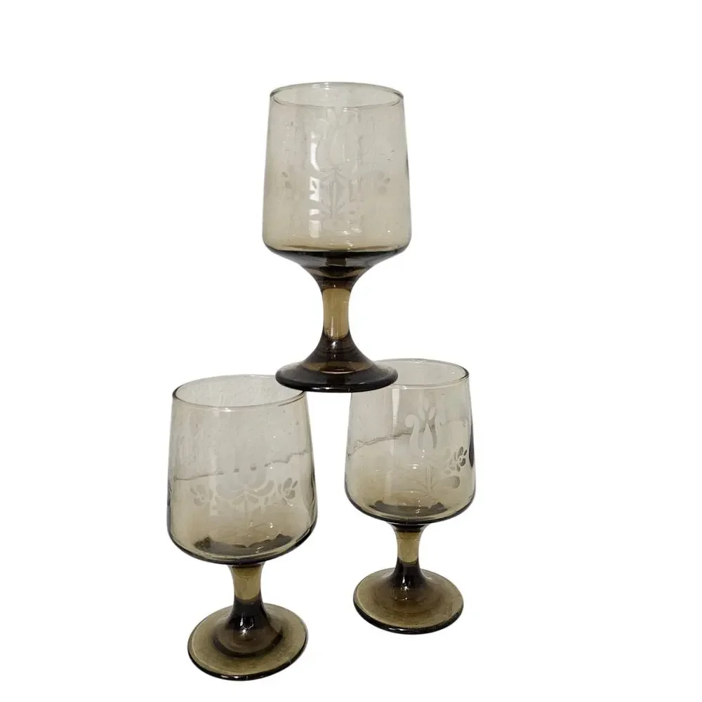 Vintage Pfaltzgraff Wine Glasses 12 oz. VILLAGE Tawny Brown 3- (1970s)